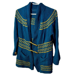 Handmade Teal and Yellow Knit Cardigan